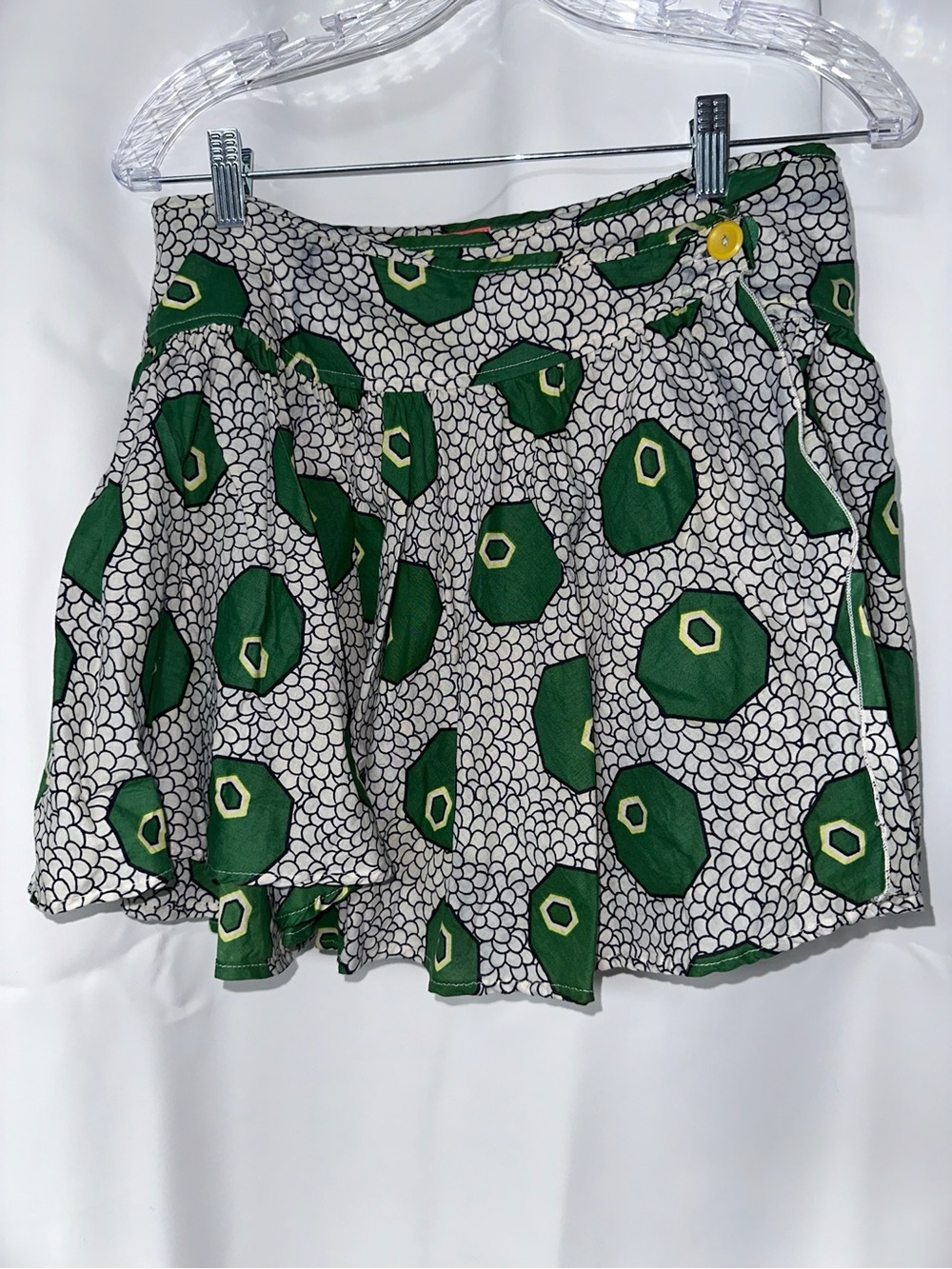 Lux Green, White & Black Floral Print Cotton Skirt- Juniors